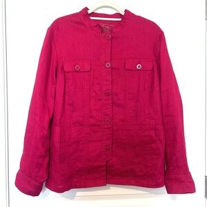 Coldwater Creek Jacket Womens 18W Red Linen Mandarin Collar Pockets Button